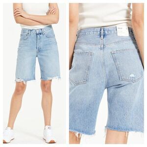 Agolde 90s Mid Rise Loose Denim Shorts Button Fly in Swapmeet Blue Women's 24